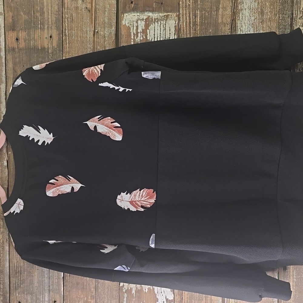 SHEIN Black Feather Print Blouse - Picture 2 of 4